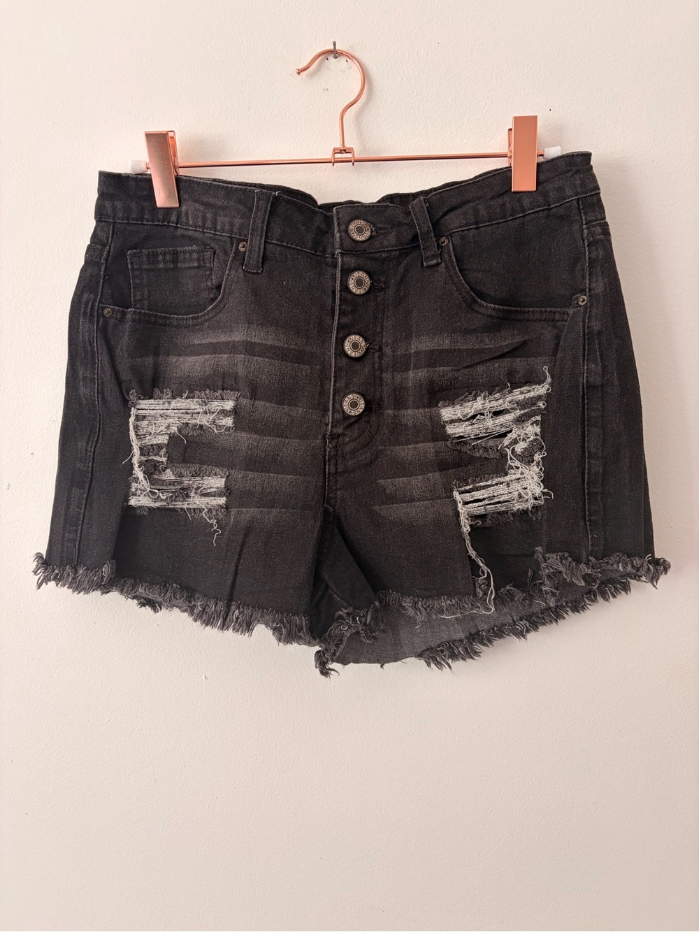 NWOT High-Waist Distressed Denim Shorts - Black